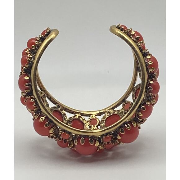 Zara Gold Tone Reddish/Orange Resin Stones Bold Statement Cuff Bracelet READ - Picture 10 of 13